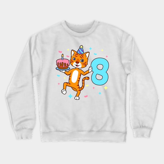 I am 8 with tiger - boy birthday 8 years old Crewneck Sweatshirt by Modern Medieval Design